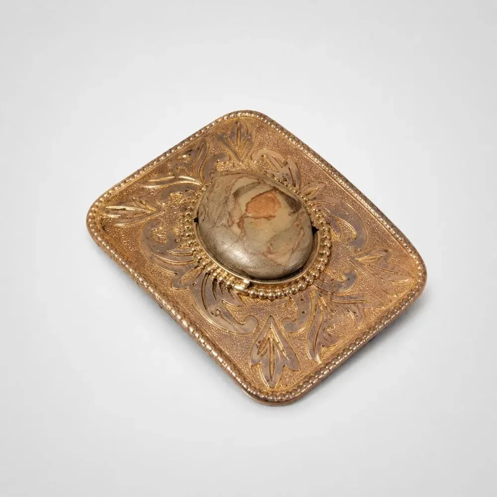 Vintage Brassy Silver-tone Large Belt Buckle‎ Agate 3.75